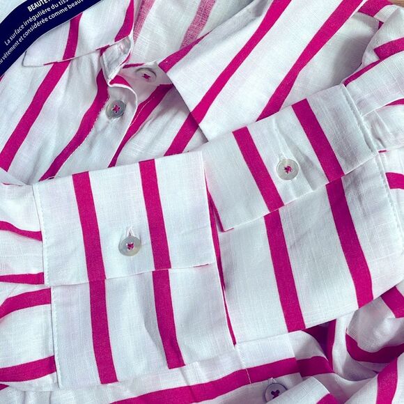 CHARLIE B Button-Down Rayon Linen Blend White Pink Shirt Size L  NWT - Picture 8 of 8